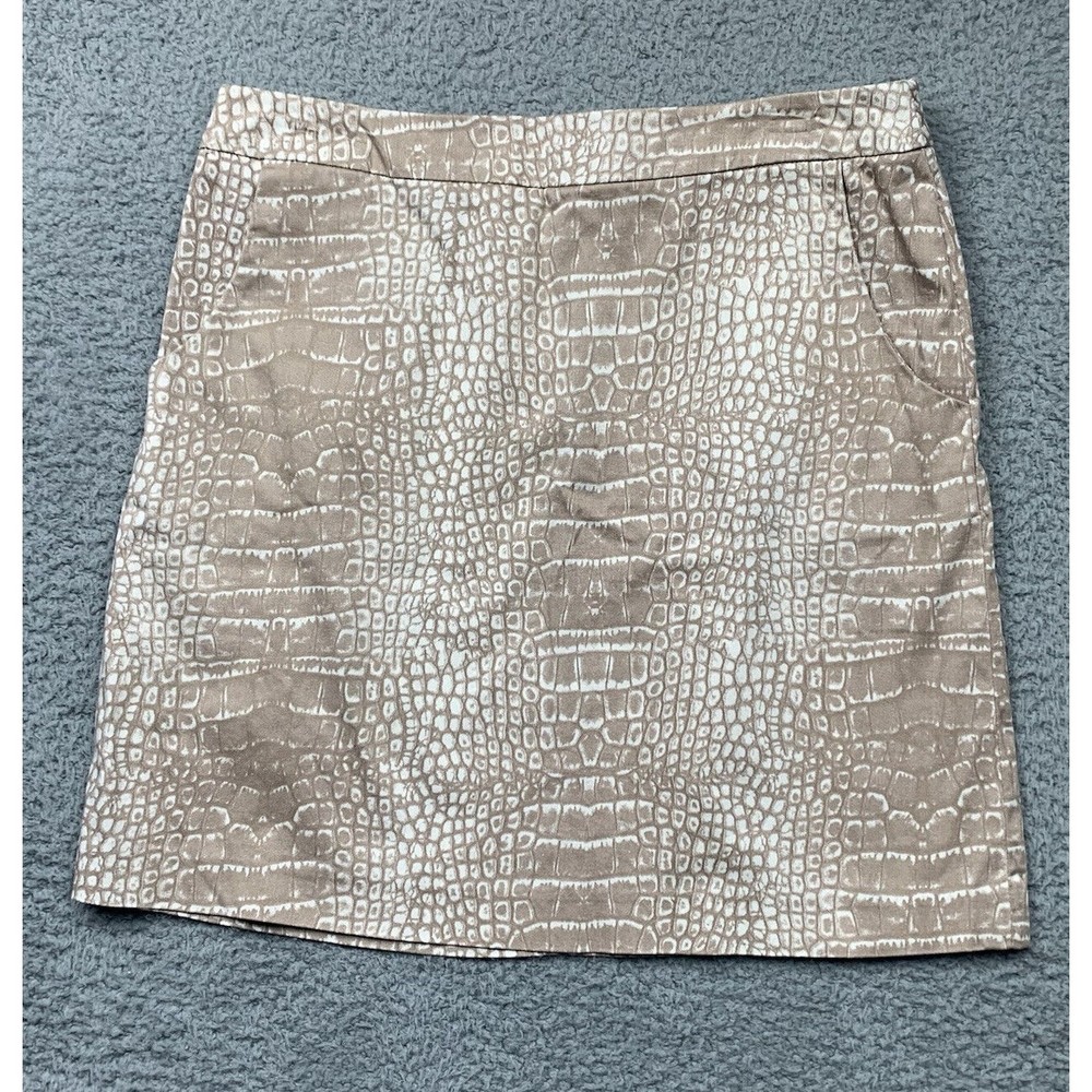 Valerie Bertanelli Skirt Womens Size 8 Tan White Animal Print Pockets